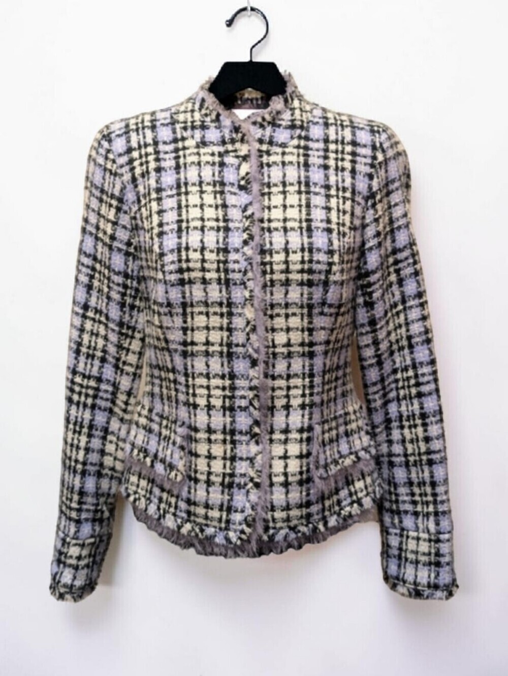 Alison Taylor Size 4 Vintage Tweed Jacket Blazer Black White Purple Old Money